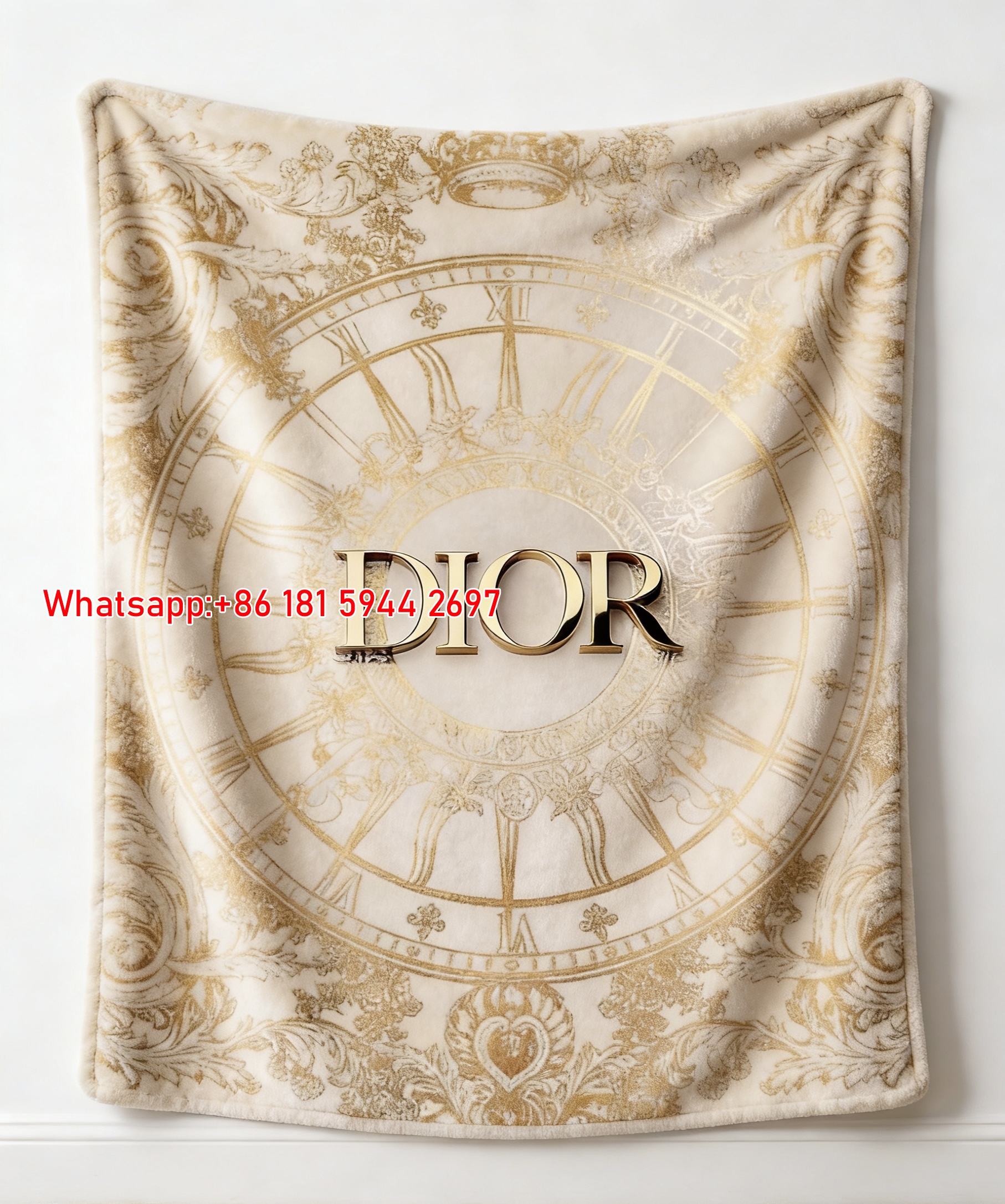 Gold Baroque Dior Flannel Sofa Throw Blanket D010